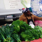 Une vendeuse de légumes au marché fermier
